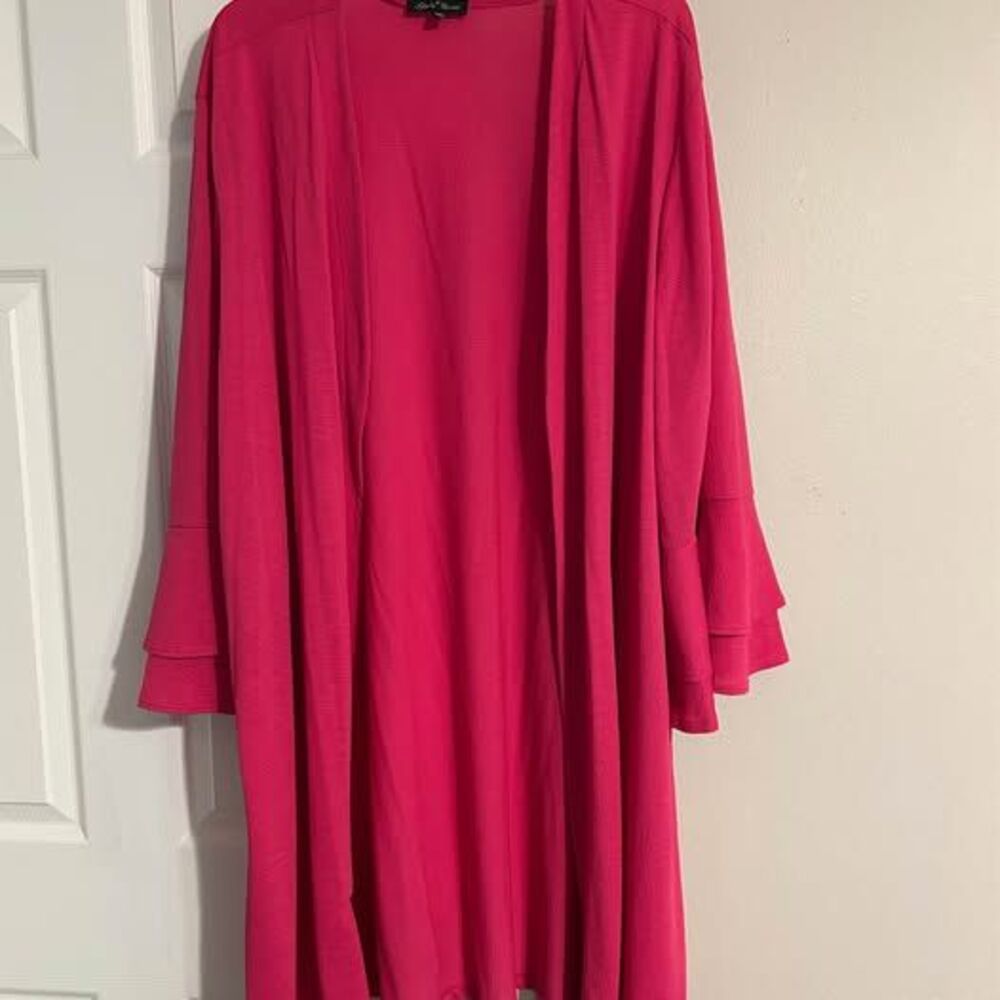 Slinky Brand 3X Fuchsia Pink Long Cardigan Duster Bell Sleeve Open Front